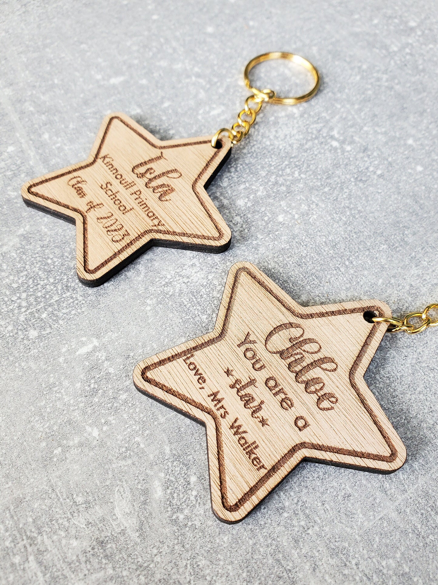 School Leaver Keyring | Gift Teacher Pupil Student | Personalised Wooden Star Keychain | Graduation Gift | Leaving Present