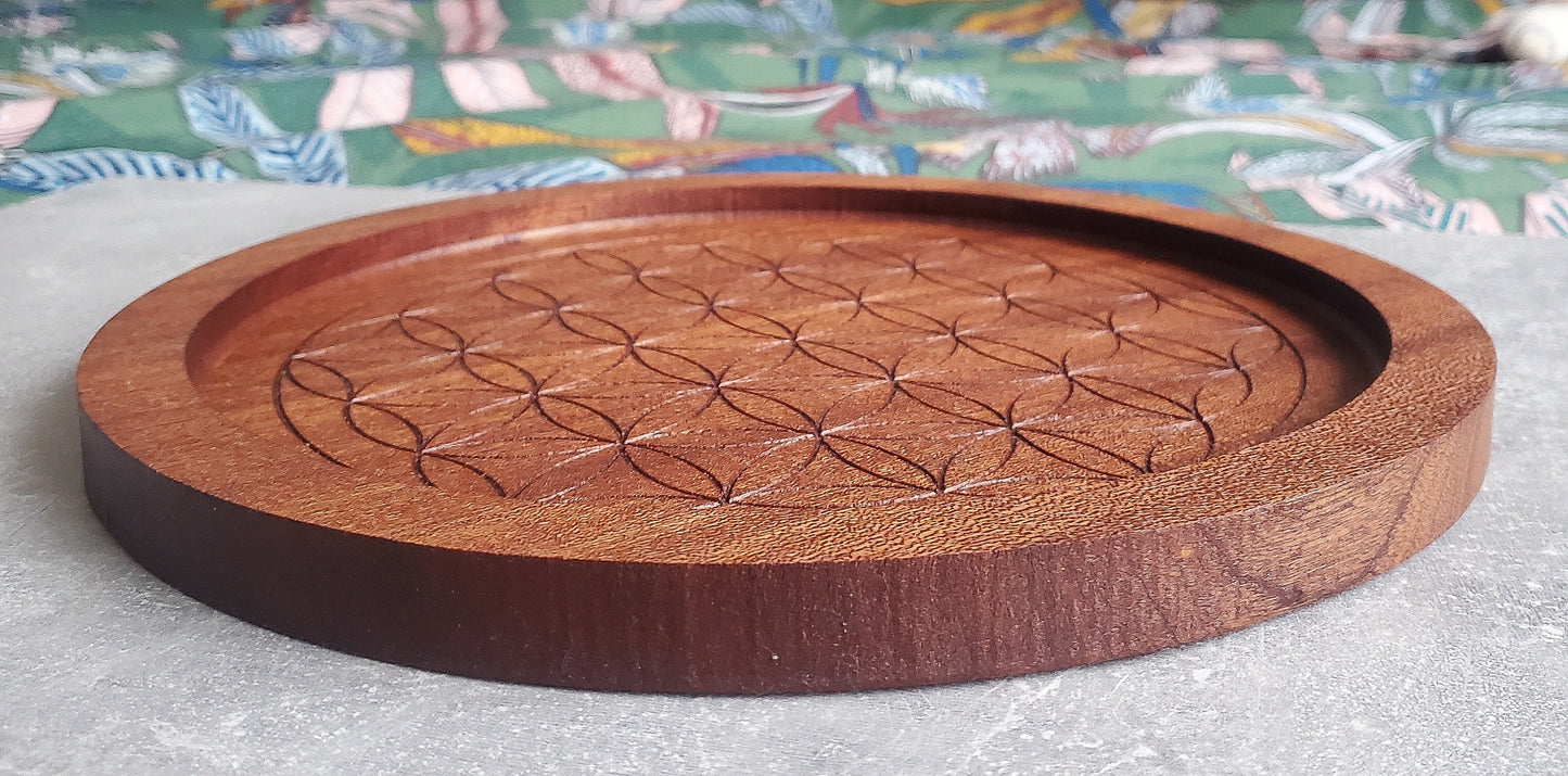 Flower of Life exotic mahogany wooden board | Sacred Geometry | Crystal Grid | Personalised Crystal Board | Crystal Grid catchall tray