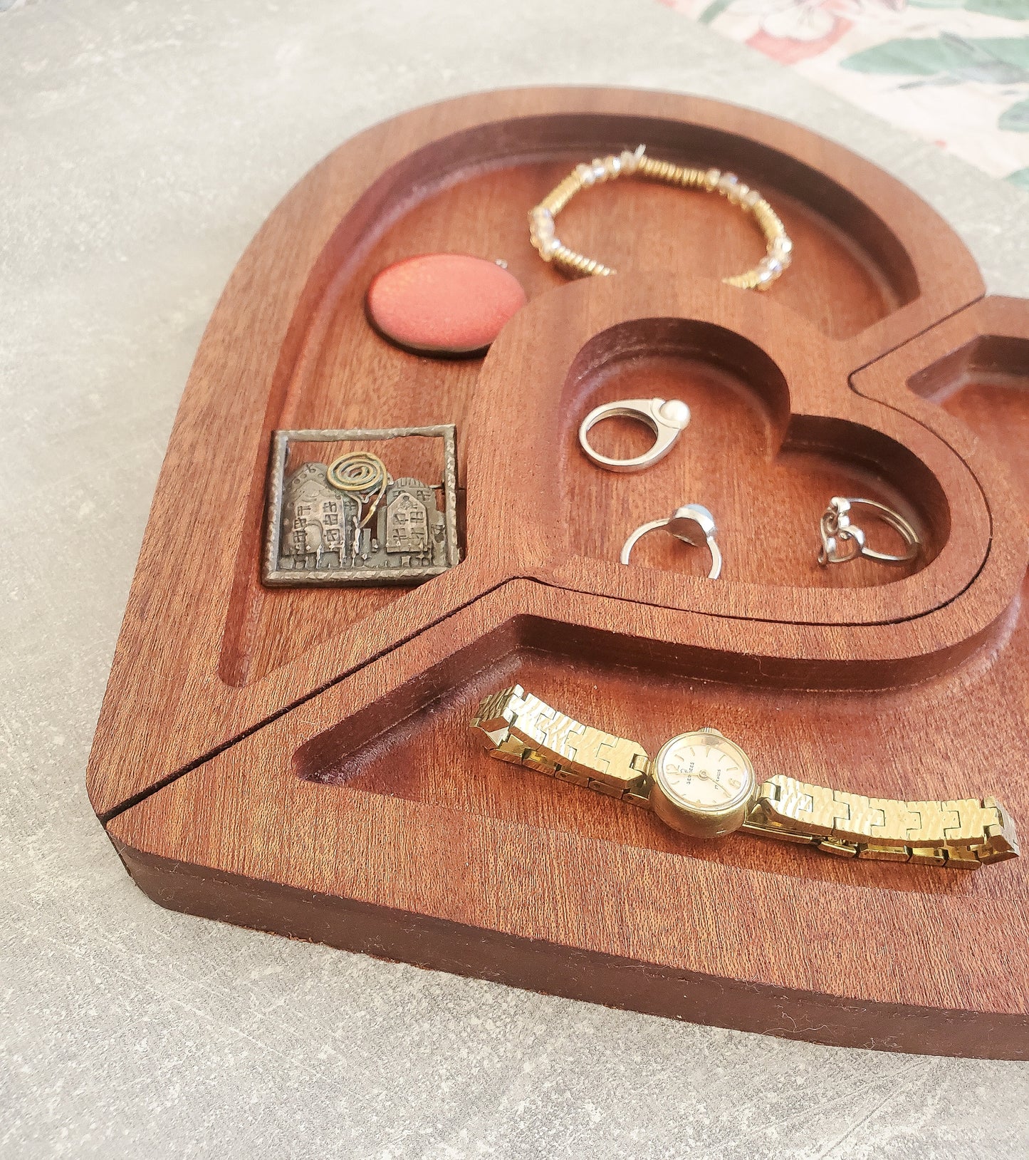 Exotic mahogany wooden heart tray | Double jewellery tray | Personalised Tray | Heart Tray