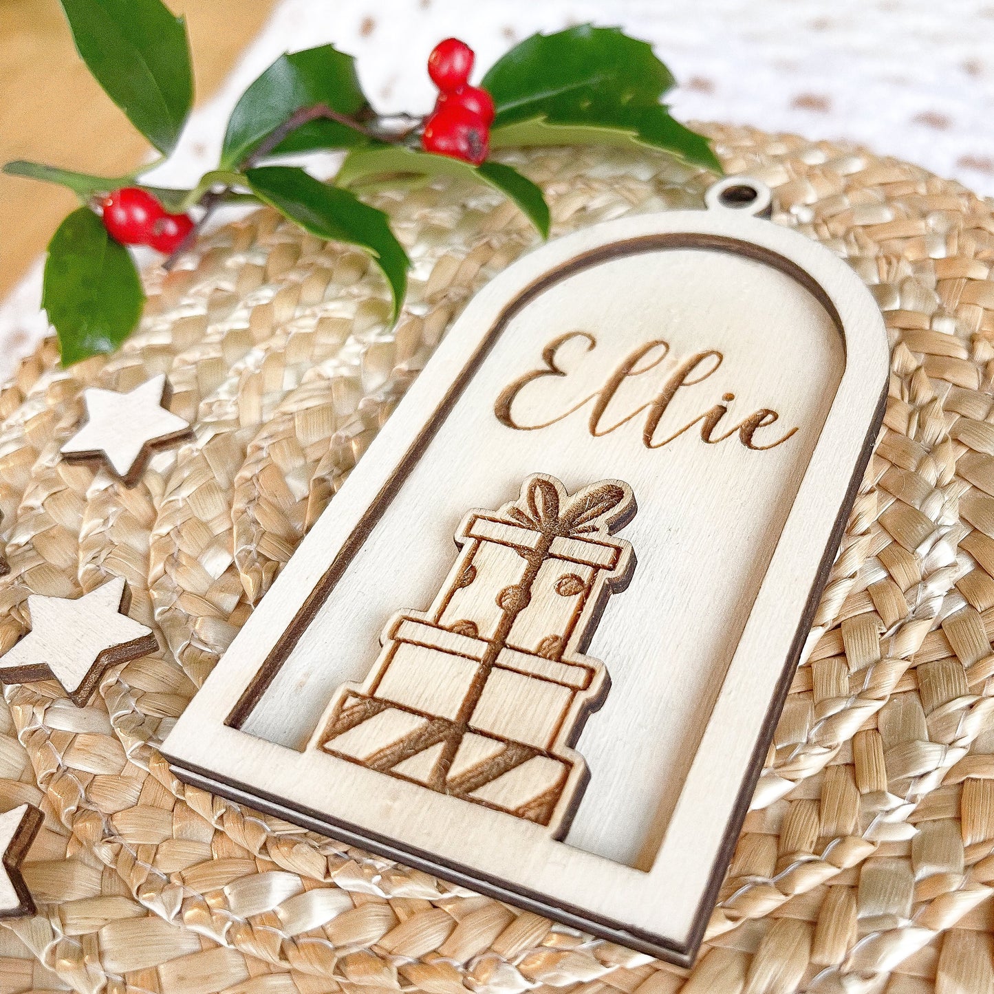 Personalised 3D Christmas tree ornament | Engraved Christmas bauble | wooden name Christmas ornament | custom wooden Christmas tree