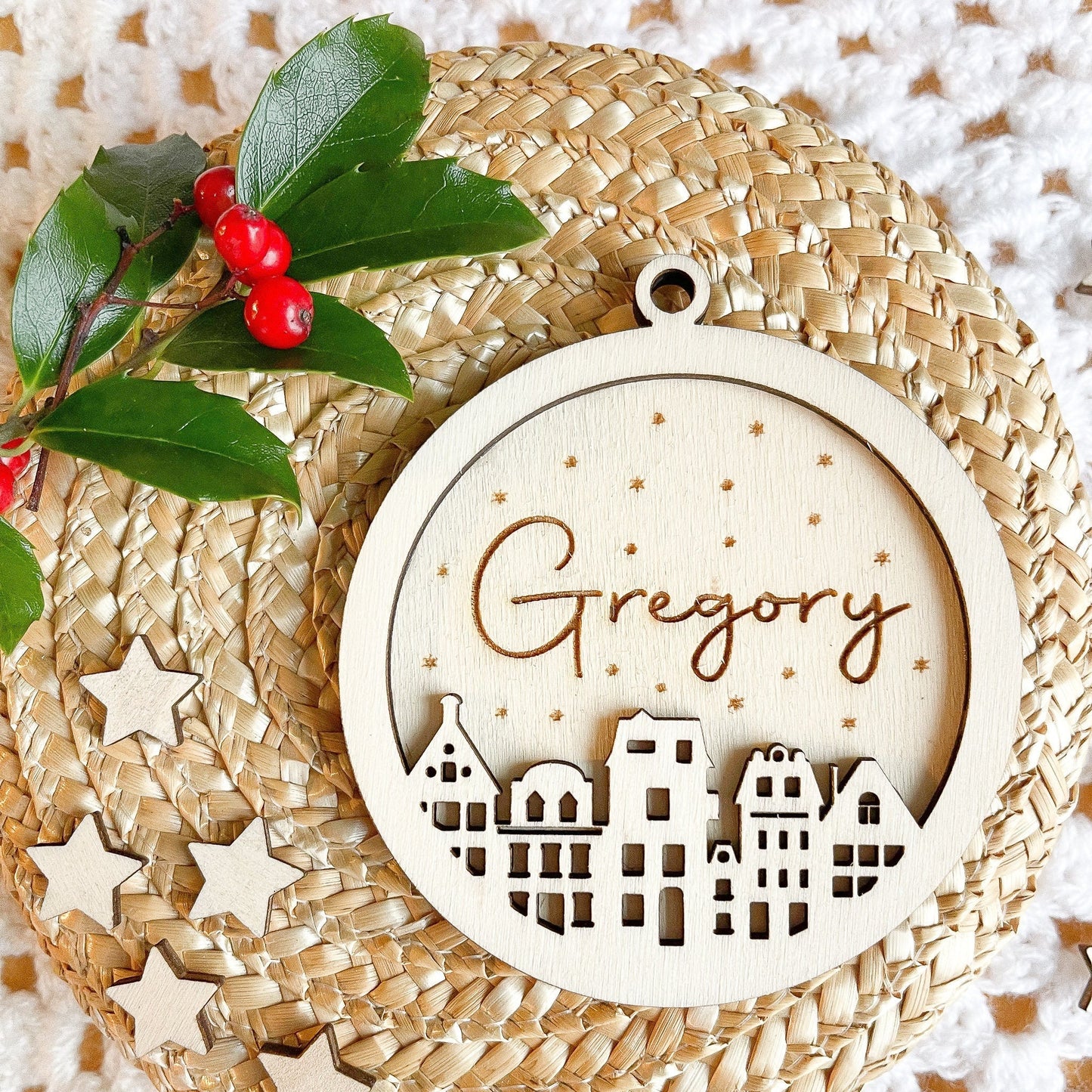 Personalised Christmas 3D tree ornament | Engraved Christmas bauble | wooden name Christmas ornament | custom wooden Christmas bauble
