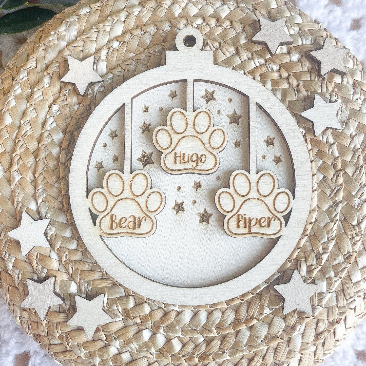 Personalised Christmas 3D tree dog ornament | Engraved Christmas dog bauble | wooden name Christmas ornament | pet name | dog Christmas