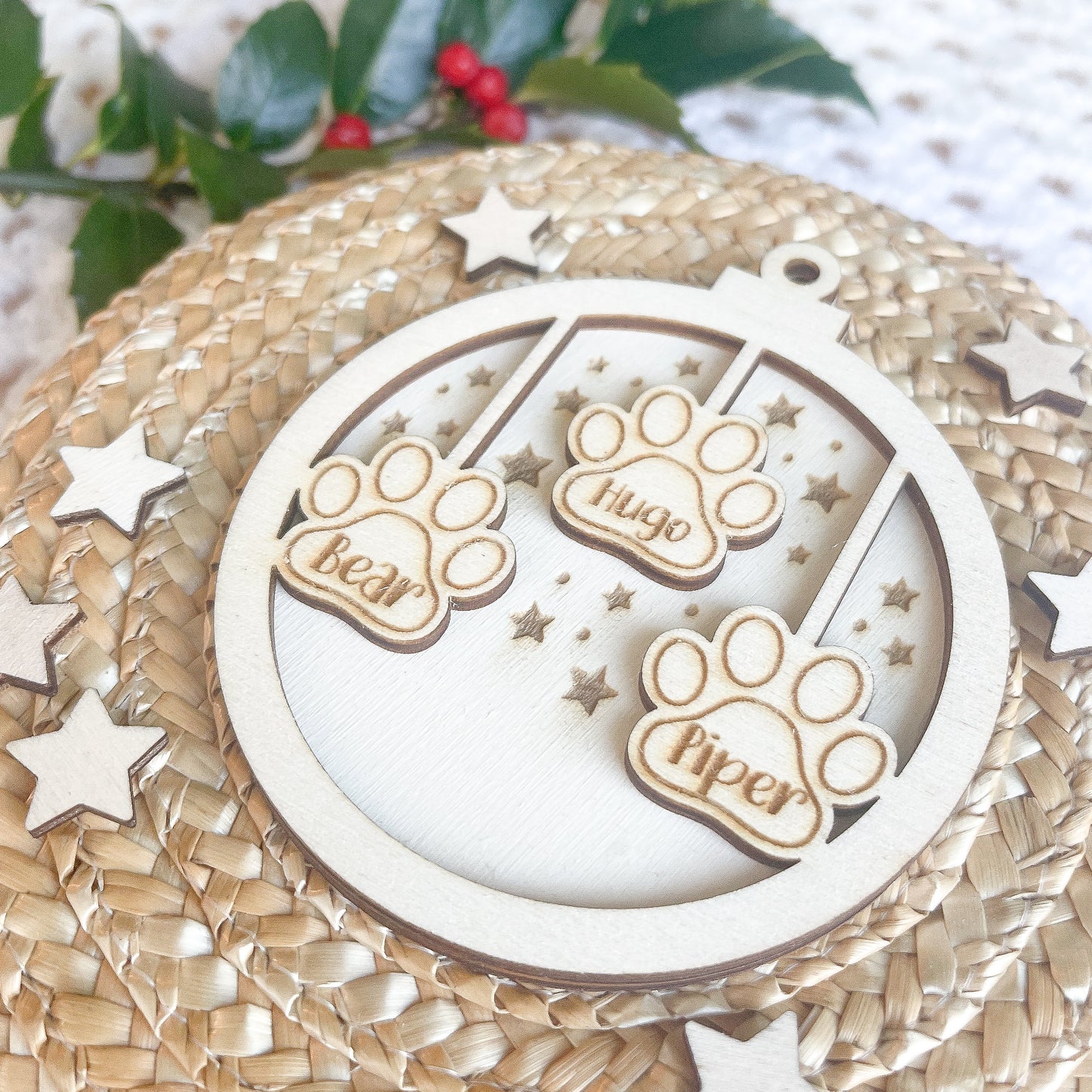 Personalised Christmas 3D tree dog ornament | Engraved Christmas dog bauble | wooden name Christmas ornament | pet name | dog Christmas
