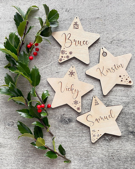 Personalised Christmas stars | Christmas bauble | scandi Christmas stars | engraved wooden Christmas bauble | cute Christmas ornaments