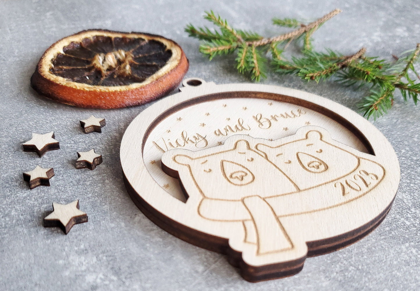 Personalised Christmas tree ornament for couples | Engraved bauble | Mr and Mrs ornament | scandi Christmas || gift for wife and husband