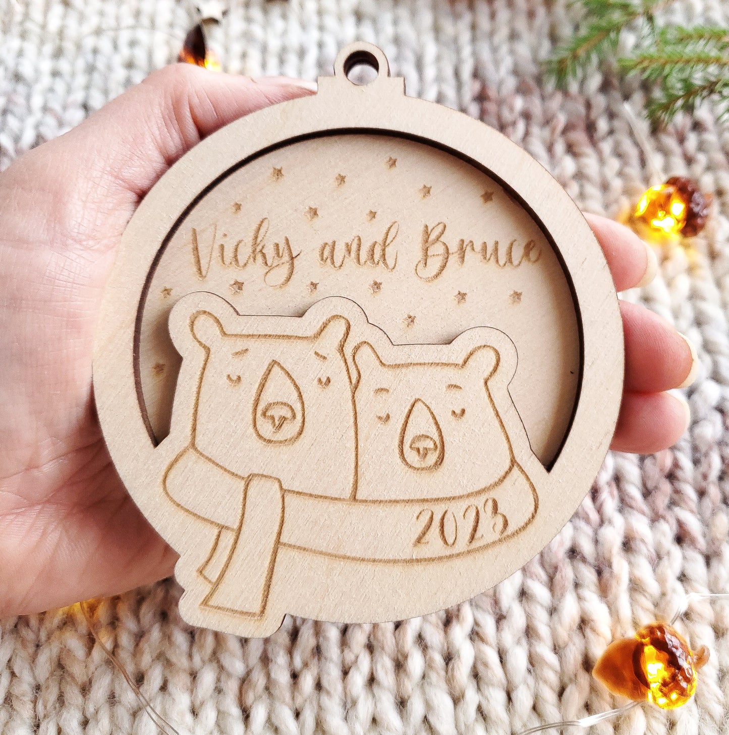 Personalised Christmas tree ornament for couples | Engraved bauble | Mr and Mrs ornament | scandi Christmas || gift for wife and husband