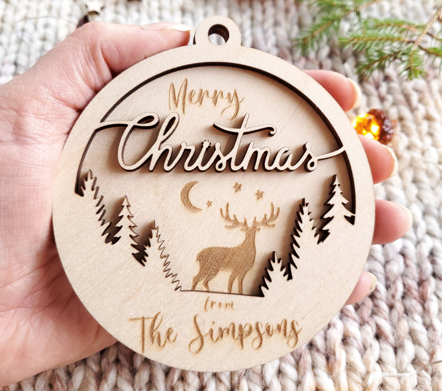 Personalised Christmas 3D tree ornament | Engraved Christmas bauble | wooden name Christmas ornament | double layer wooden Christmas bauble
