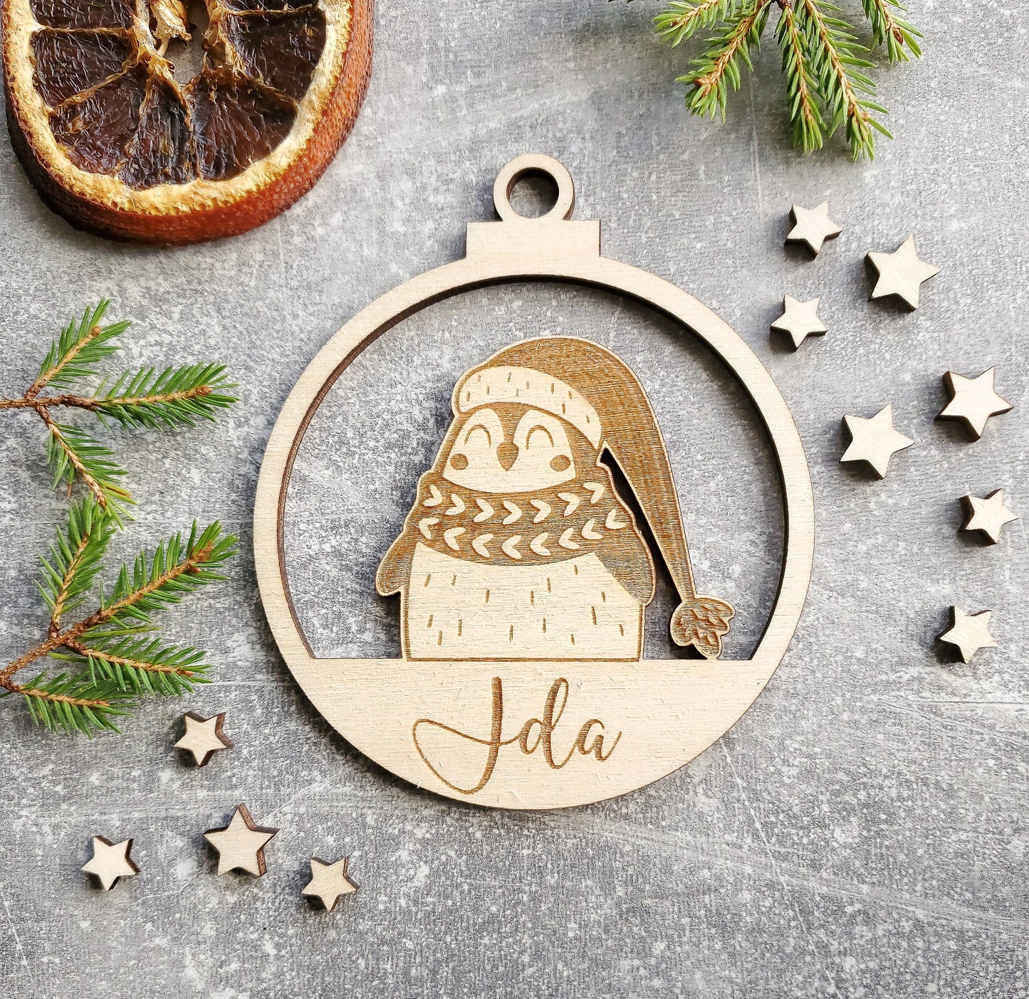 Personalised Christmas ornaments | Christmas bauble | scandi Christmas | engraved wooden Christmas bauble | cute Christmas animals
