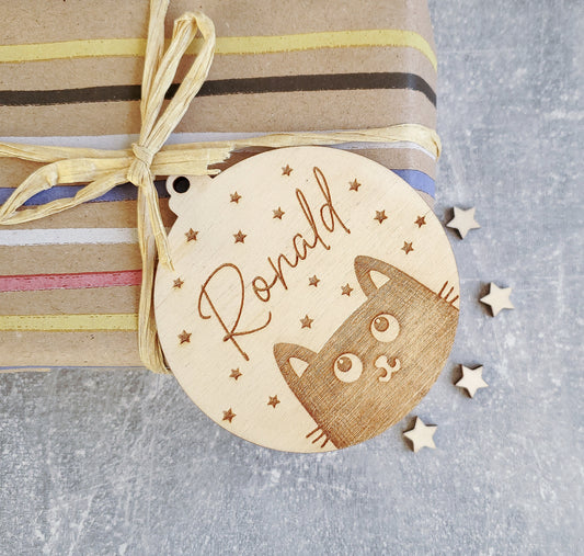 Personalised Christmas tree cat ornament | Engraved Christmas cat bauble | wooden name Christmas ornament | pet name | cat Christmas