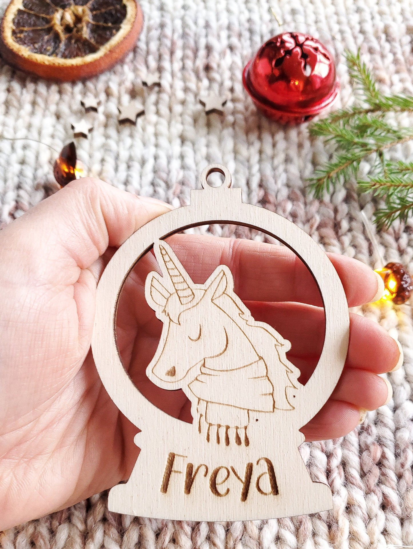 Personalised Christmas unicorn ornament | Christmas bauble | scandi Christmas snowball | engraved | cute Christmas unicorn