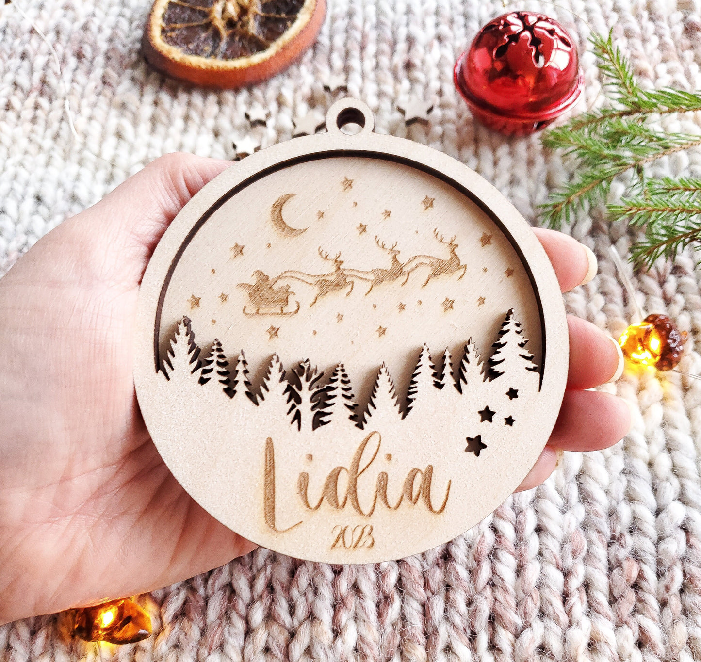 Personalised Christmas 3D tree ornament | Engraved Christmas bauble | wooden name Christmas ornament | double layer wooden Christmas bauble