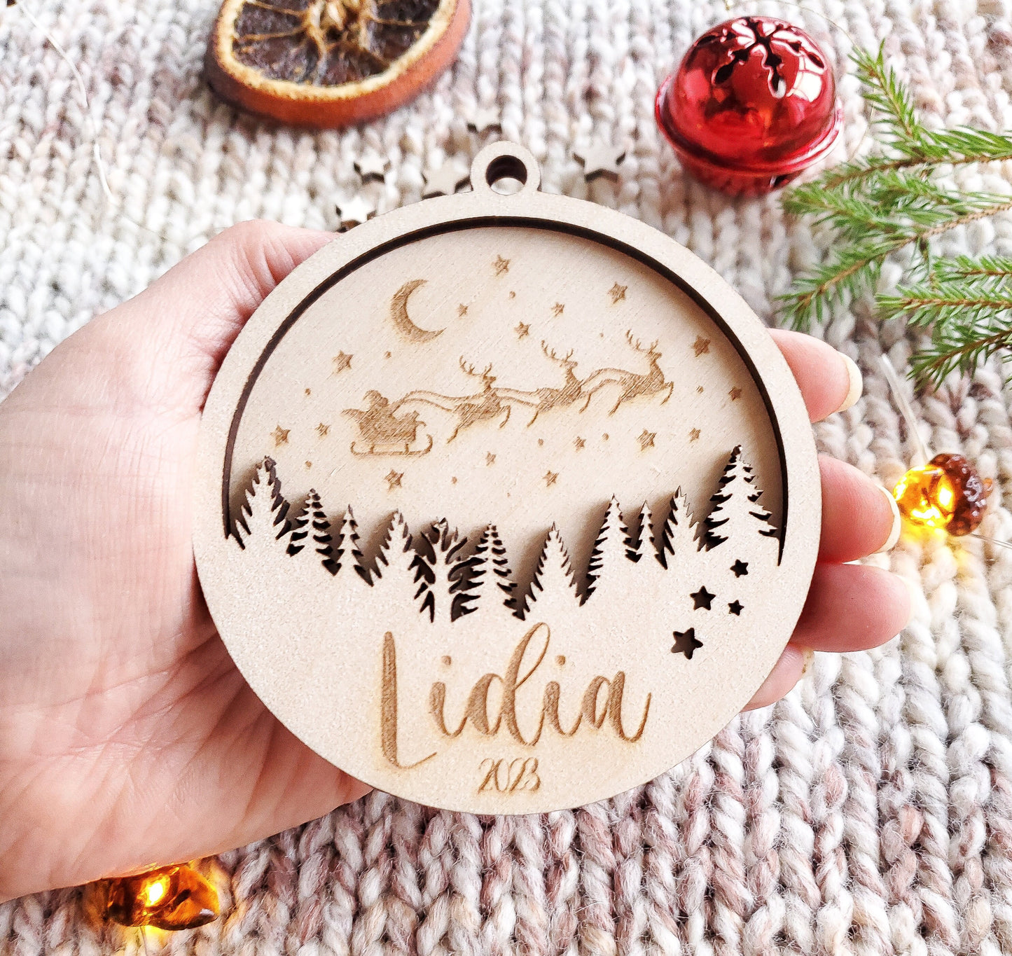 Personalized Wooden Christmas Ornament: Engraved Bauble, 3D Tree