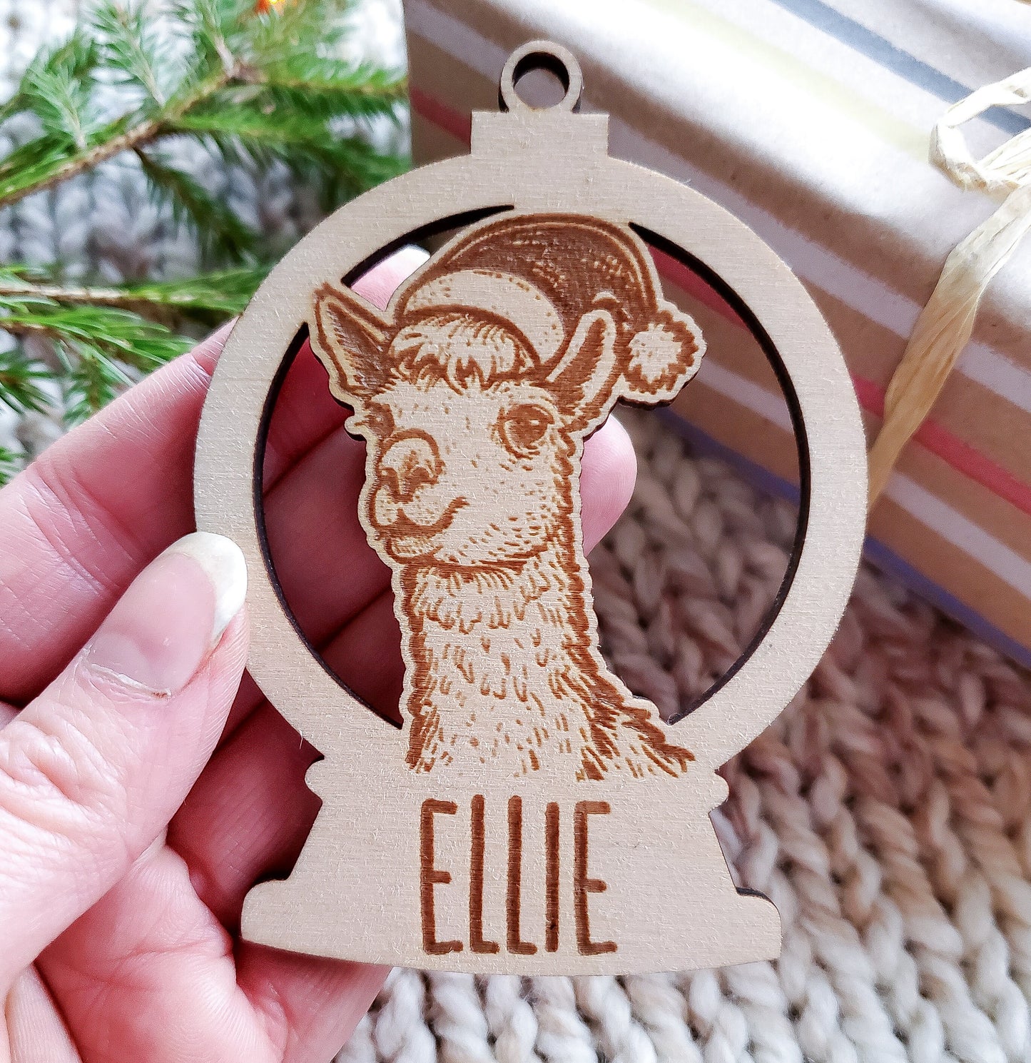 Personalised Christmas lama ornament | Christmas bauble | scandi Christmas snowball | engraved | cute Christmas lama alpaca