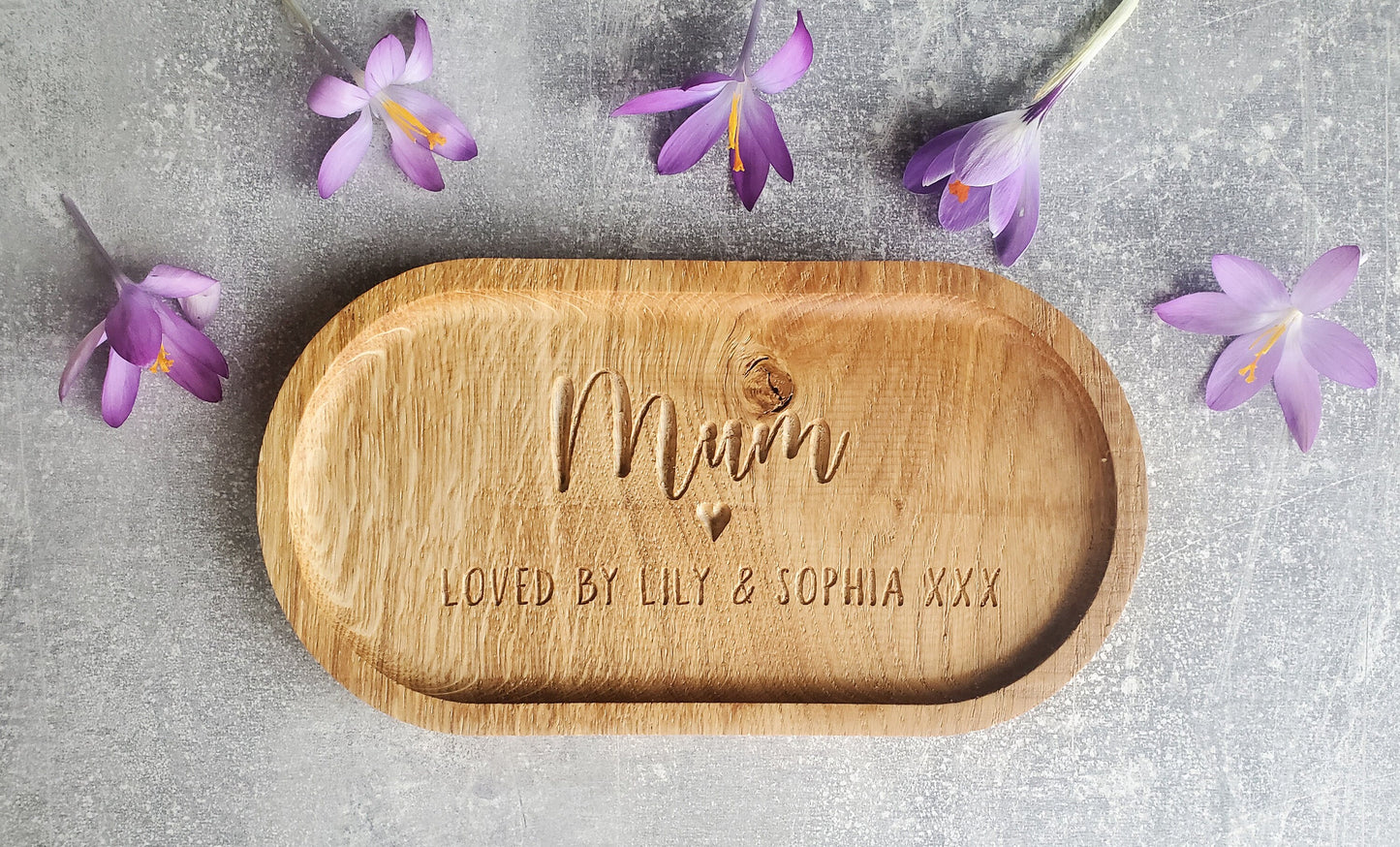 Personalized Mother's Day,Mum gift  Scottish Oak Tray: Engraved Wooden Trinket Dish