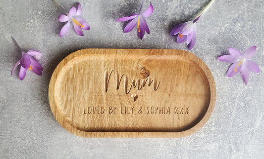 Personalized Mother's Day,Mum gift  Scottish Oak Tray: Engraved Wooden Trinket Dish