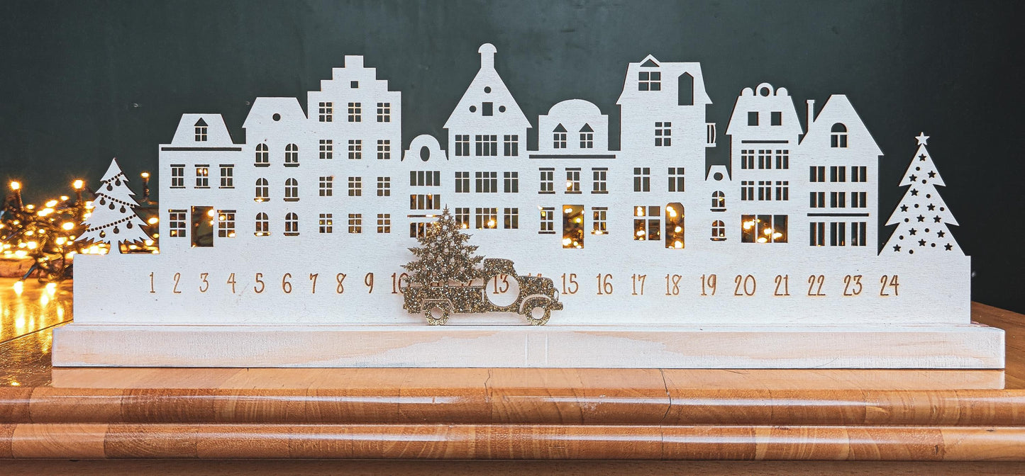 Wooden Advent Calendar | Christmas Countdown | Rustic Xmas Decor | Scandi Advent Festive Xmas Decor | Christmas Scene | Xmas Village