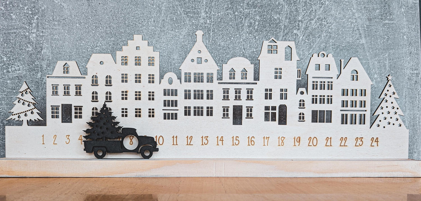 Wooden Advent Calendar | Christmas Countdown | Rustic Xmas Decor | Scandi Advent Festive Xmas Decor | Christmas Scene | Xmas Village