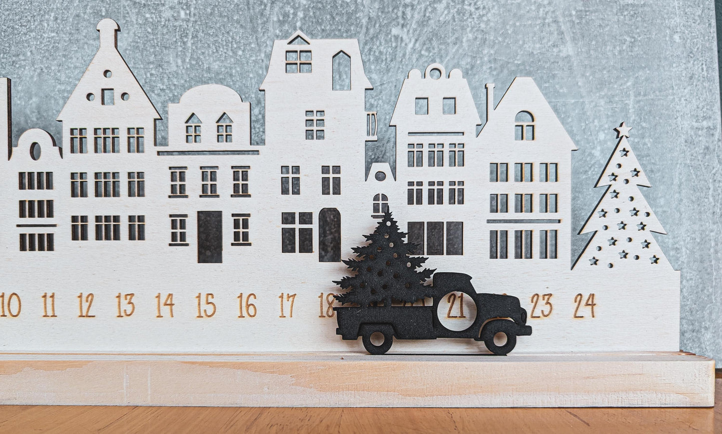 Wooden Advent Calendar | Christmas Countdown | Rustic Xmas Decor | Scandi Advent Festive Xmas Decor | Christmas Scene | Xmas Village