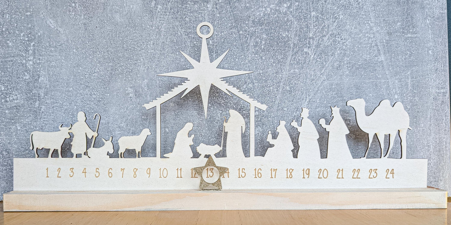 Wooden Advent Calendar | Christmas Countdown | Rustic Xmas Decor | Scandi Advent Festive Xmas Decor | Nativity Scene |