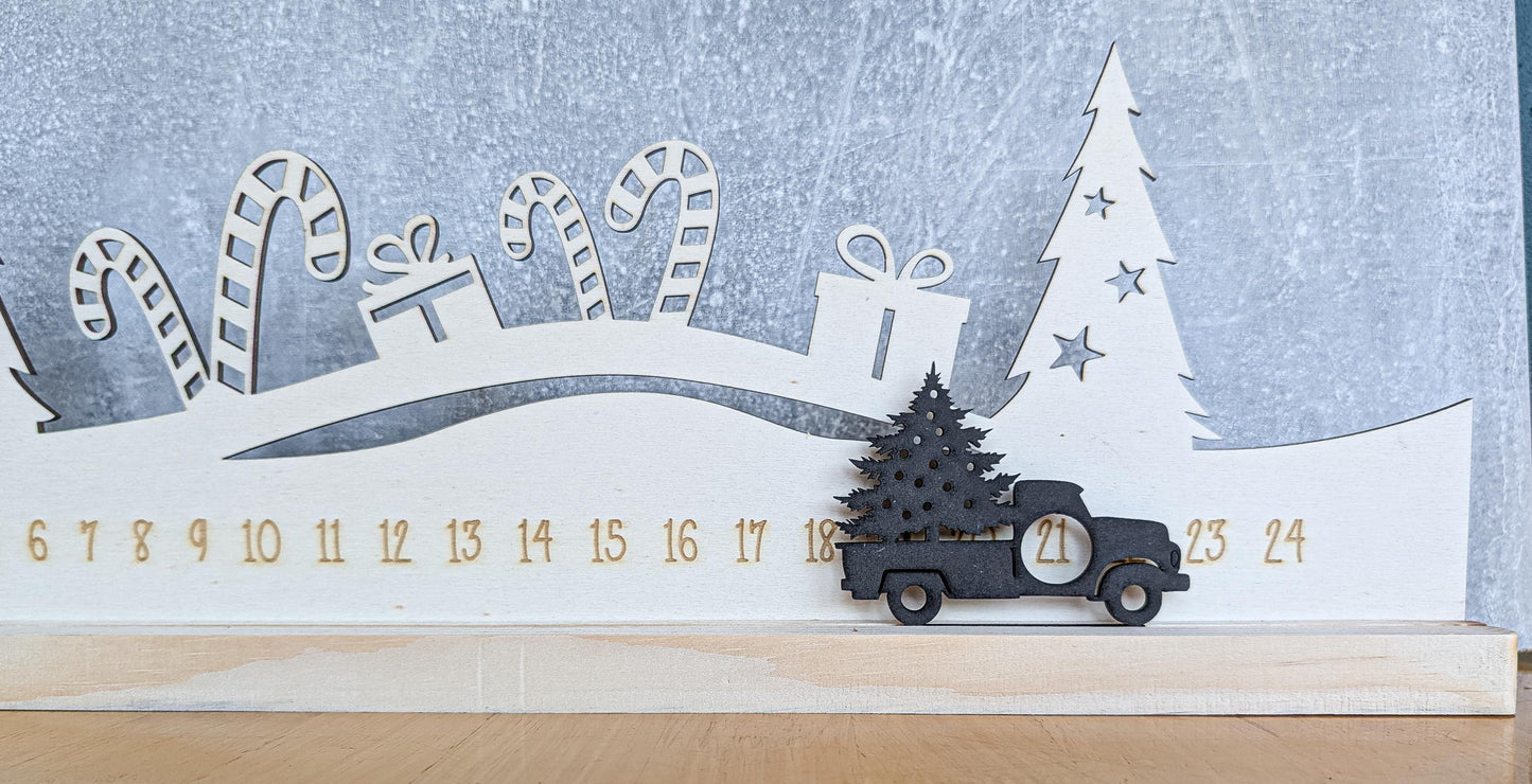 Wooden Advent Calendar | Christmas Countdown | Rustic Xmas Decor | Scandi Advent Festive Xmas Decor | Christmas Village