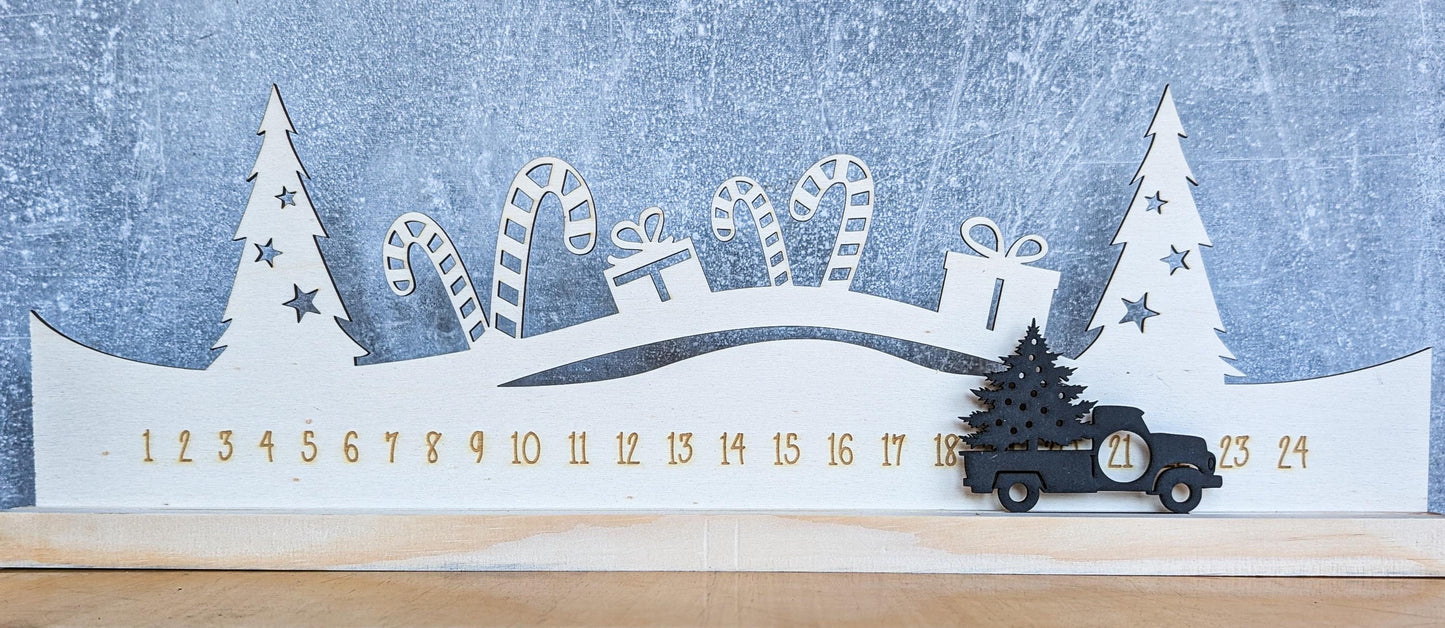 Wooden Advent Calendar | Christmas Countdown | Rustic Xmas Decor | Scandi Advent Festive Xmas Decor | Christmas Village