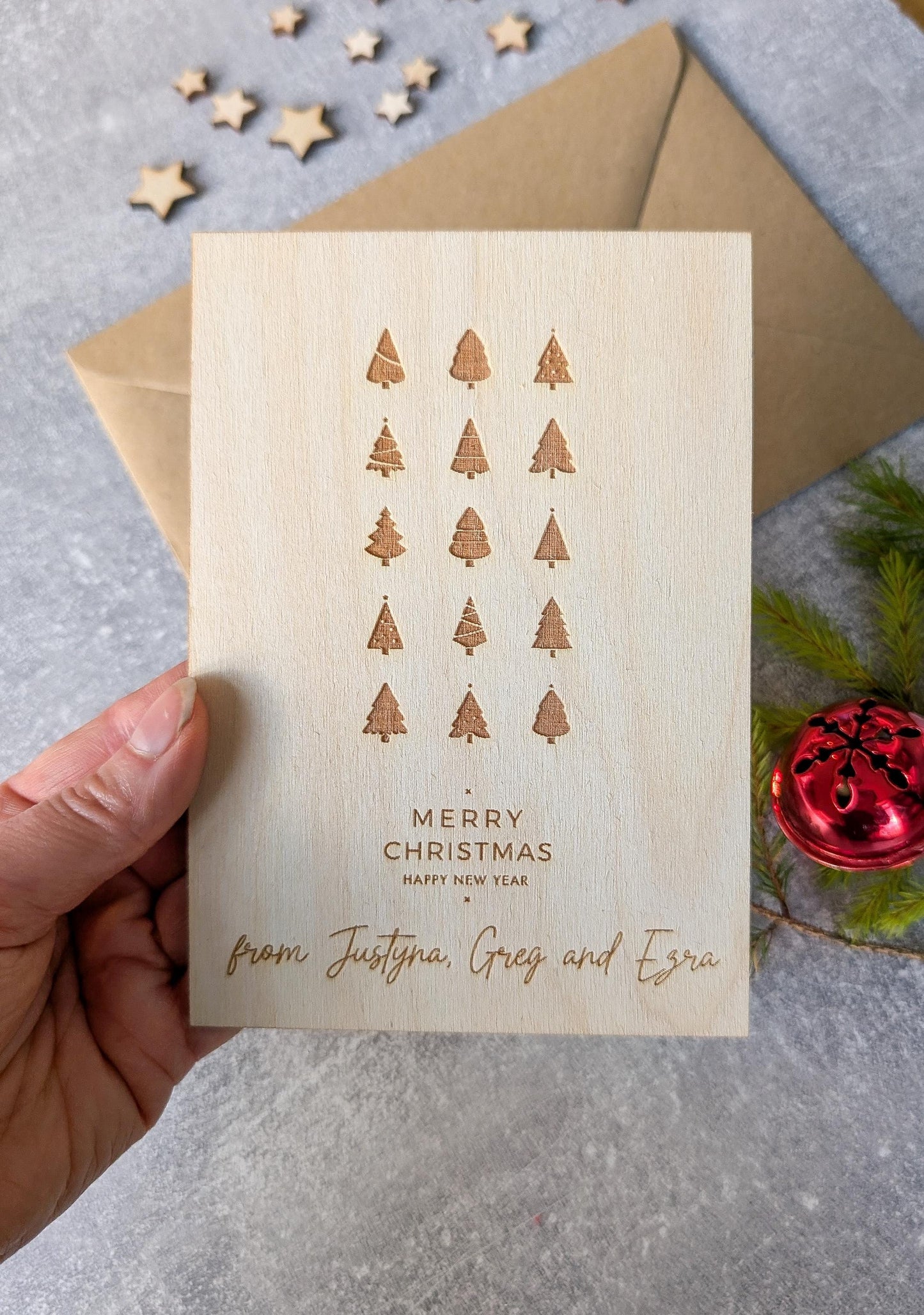 Personalised Wooden Christmas card | scandi Christmas card | engraved | for her | Christmas tree card |