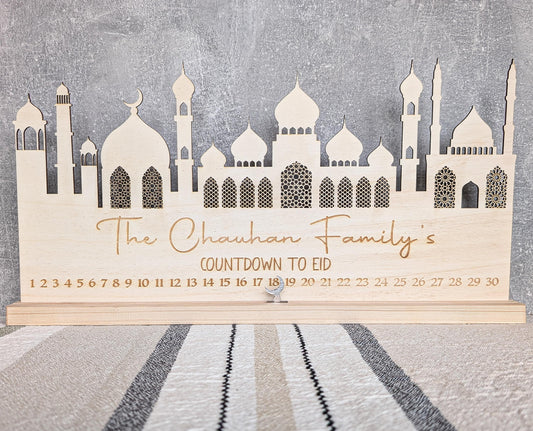 Personalised Wooden Ramadan Calendar | Eid Countdown | Ramadan Decor | Eid Gift | Eid Celebration | Eid Mubarak Table Stand Decoration
