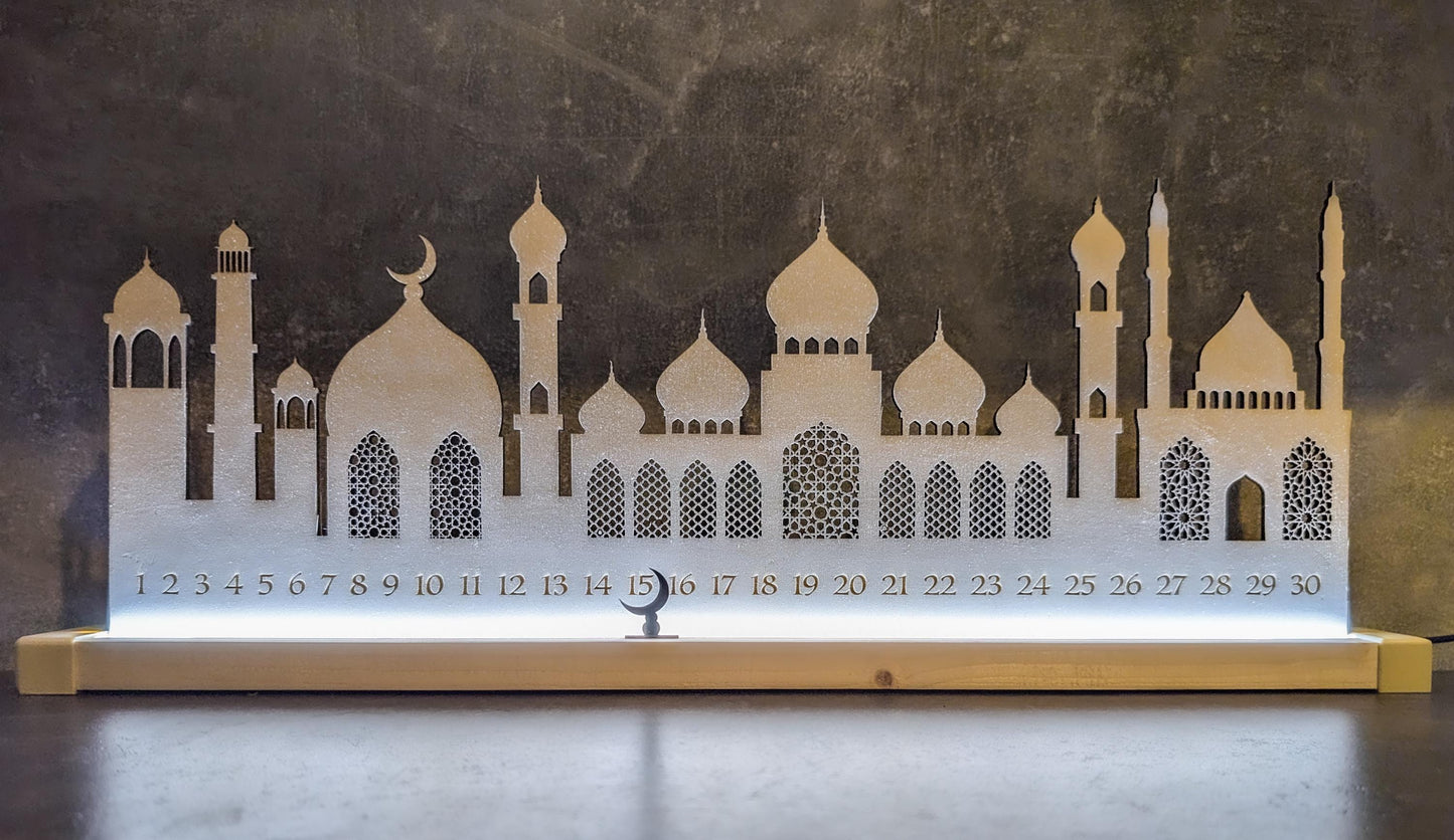 Wooden Ramadan Calendar with LED light | Eid Countdown | Ramadan Lamp | Eid Gift | Eid Celebration |Eid Table Stand Decoration Freestanding