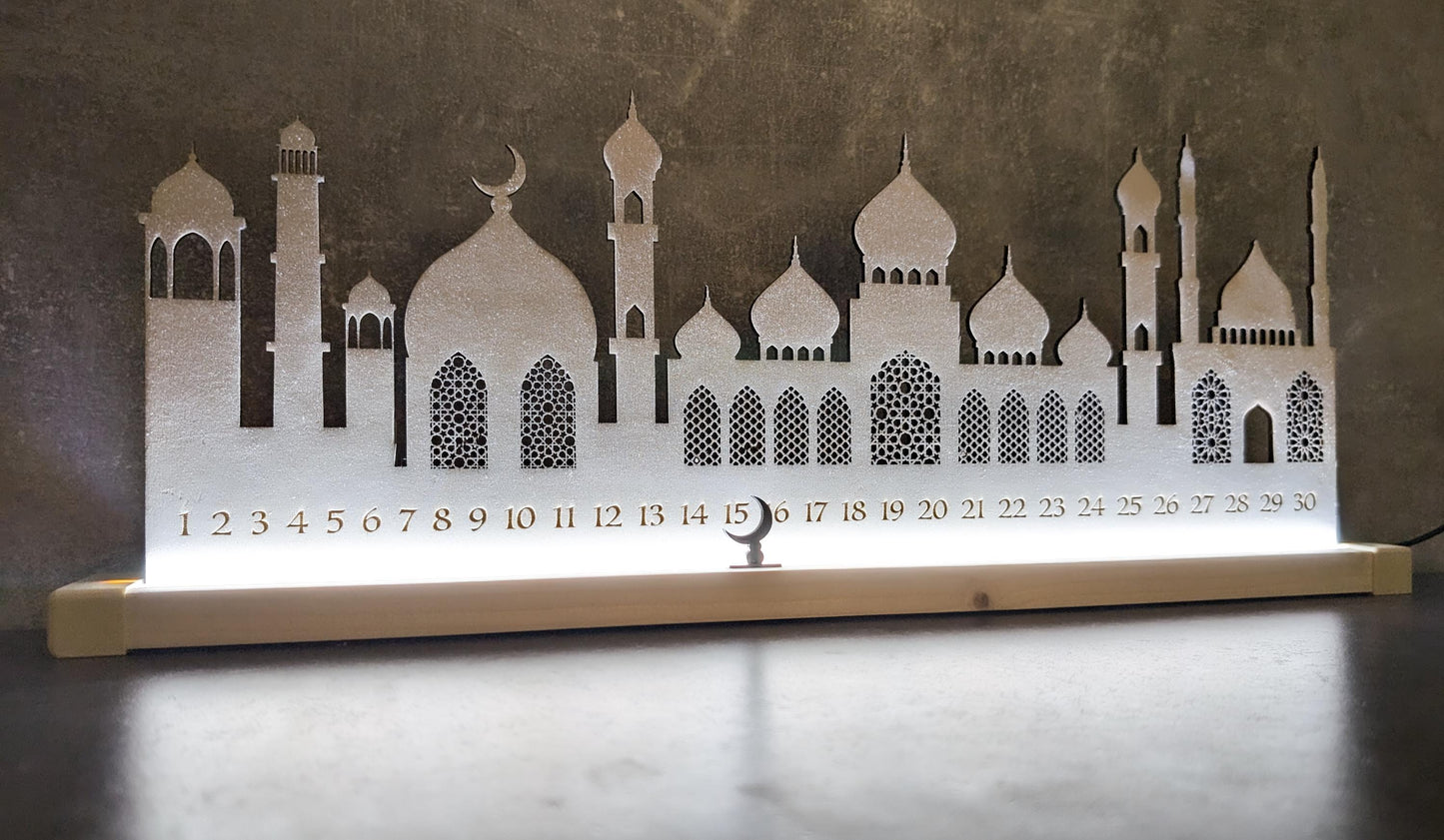 Wooden Ramadan Calendar with LED light | Eid Countdown | Ramadan Lamp | Eid Gift | Eid Celebration |Eid Table Stand Decoration Freestanding
