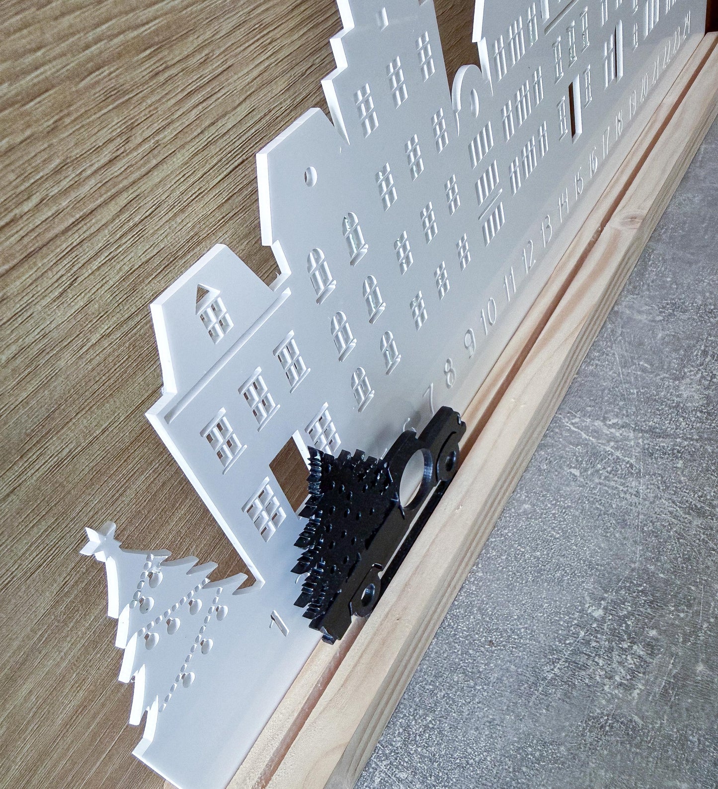 Wooden Christmas Advent Calendar: Recycled Acrylic Village, Scandi Decor