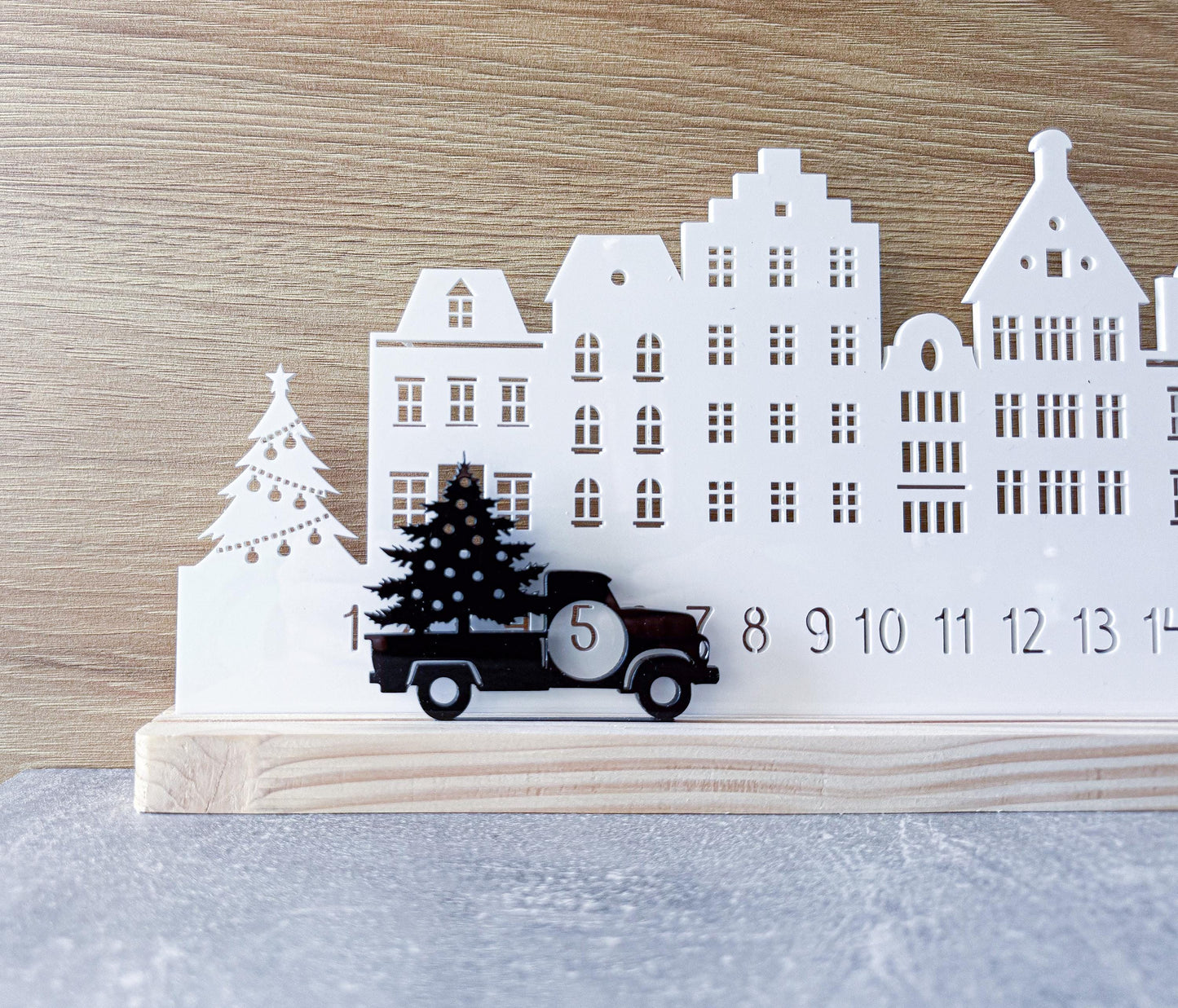 Wooden Christmas Advent Calendar: Recycled Acrylic Village, Scandi Decor