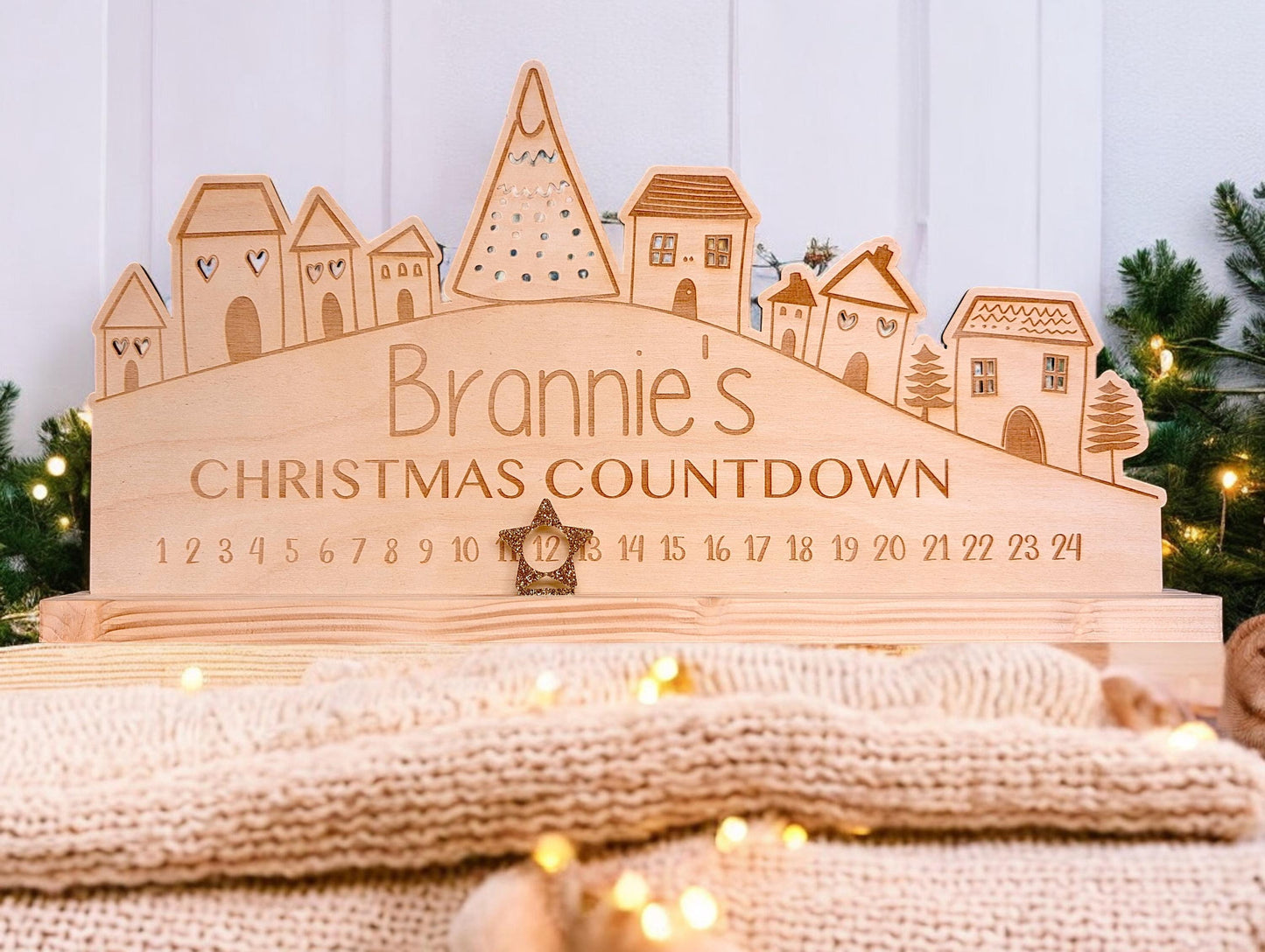 Personalised Wooden Christmas Advent Calendar for Children: Rustic Scandi Xmas Decor | Christmas Nursery