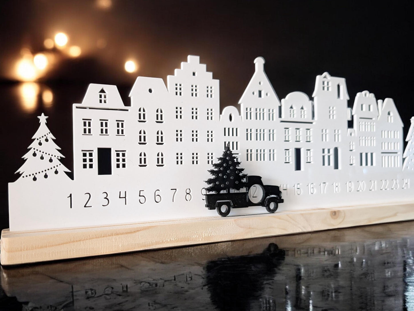 Wooden Christmas Advent Calendar: Recycled Acrylic Village, Scandi Decor