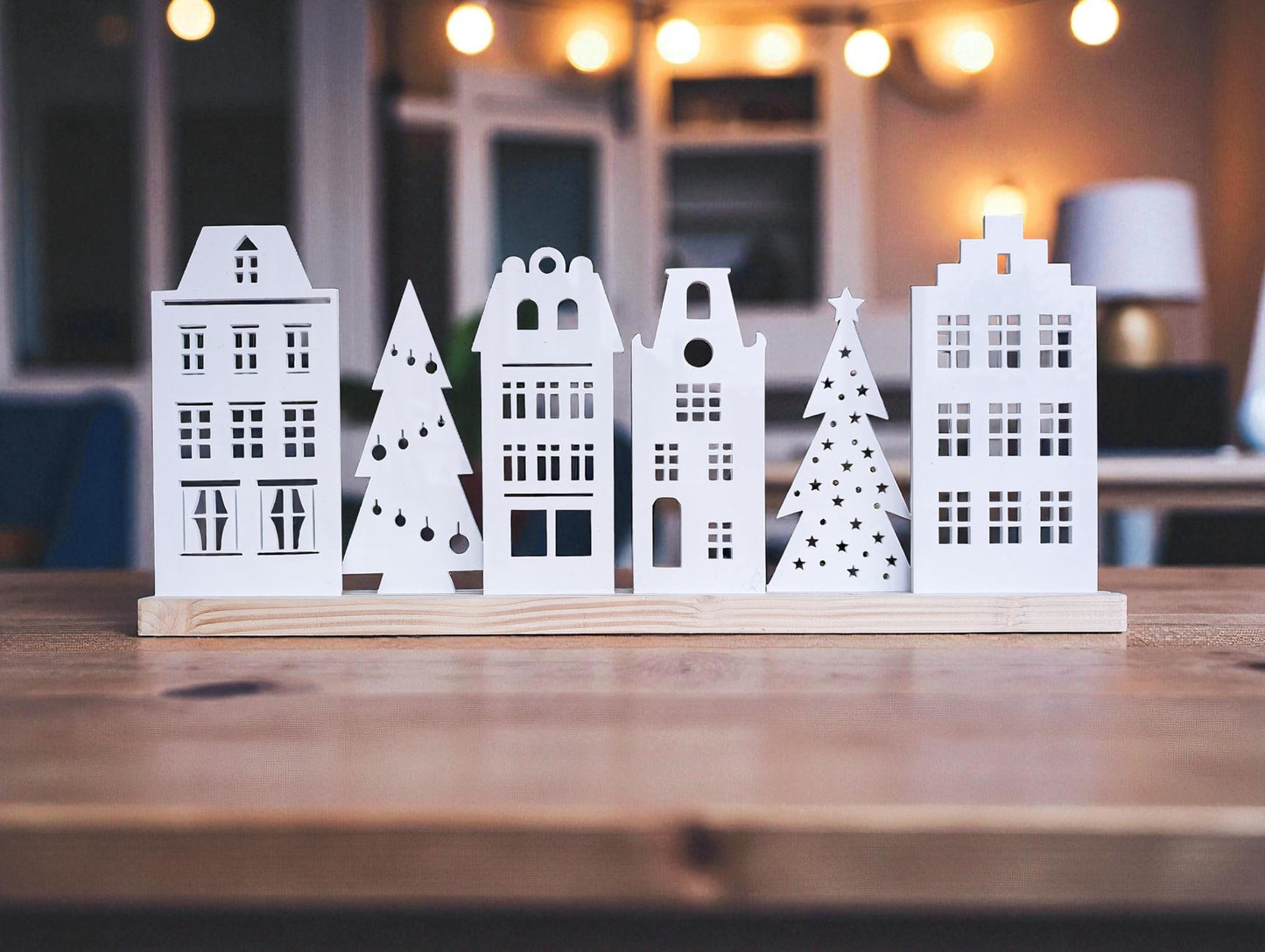 Wooden Christmas Houses: Recycled Acrylic Village, Scandi Decor | Bespoke Christmas Decoration | Christmas Scene