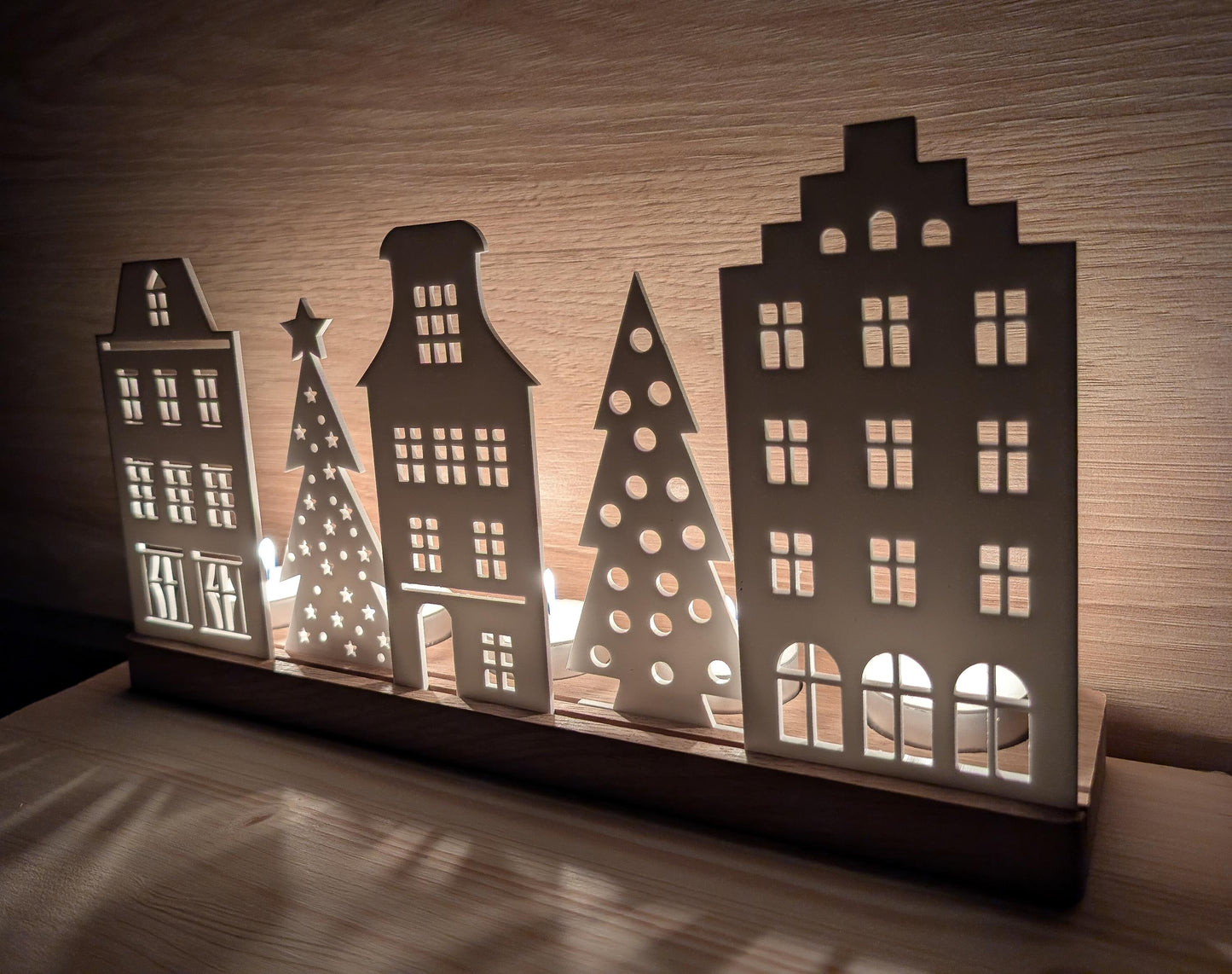 Wooden Christmas Houses tealight holder: Recycled Acrylic Village, Scandi Decor | Bespoke Christmas Decoration | Rustic Christmas Village
