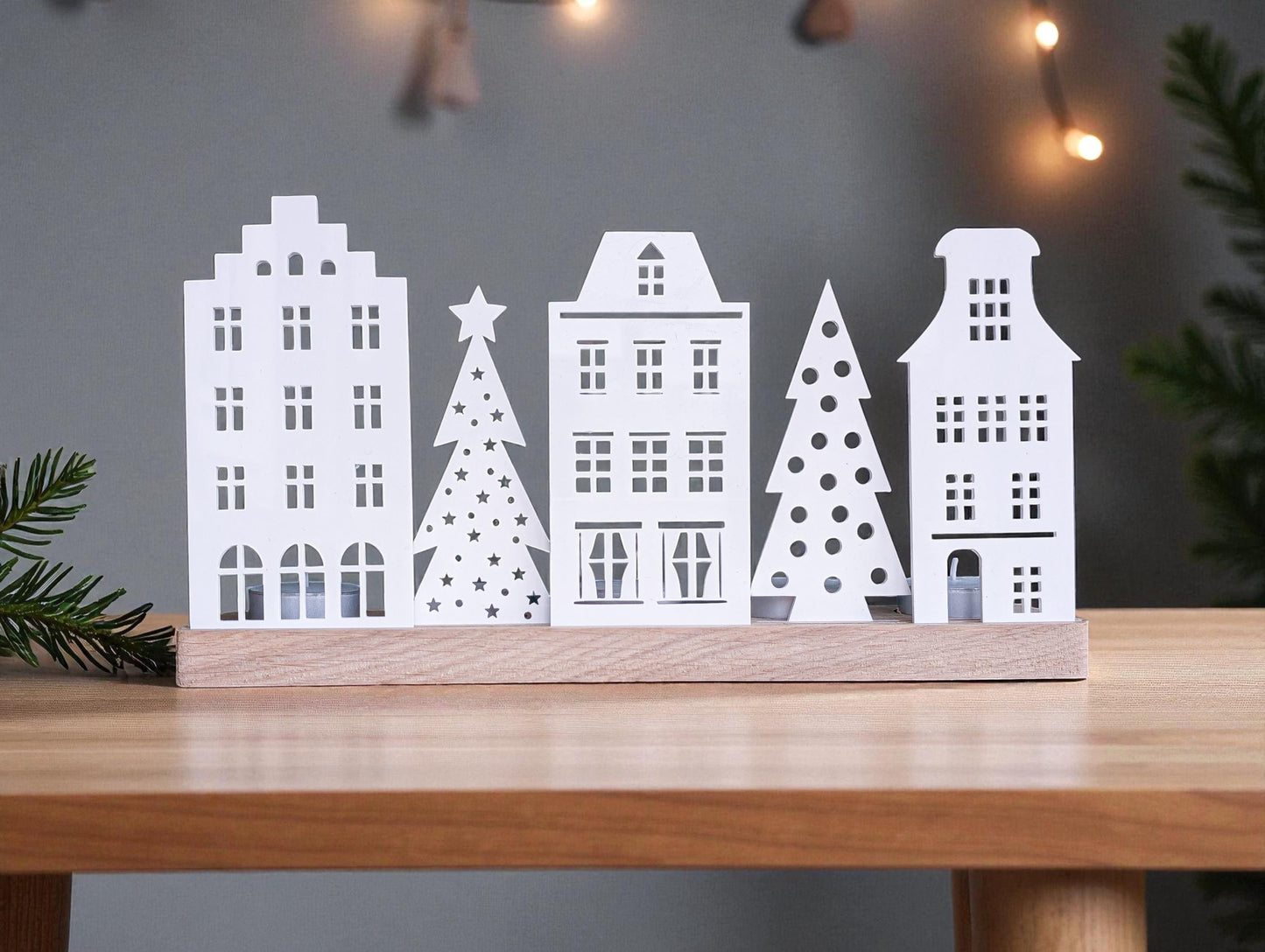 Wooden Christmas Houses tealight holder: Recycled Acrylic Village, Scandi Decor | Bespoke Christmas Decoration | Rustic Christmas Village