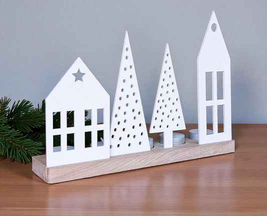 Wooden Christmas Houses tealight holder: Recycled Acrylic Village, Scandi Decor | Bespoke Christmas Decoration | Rustic Christmas Village