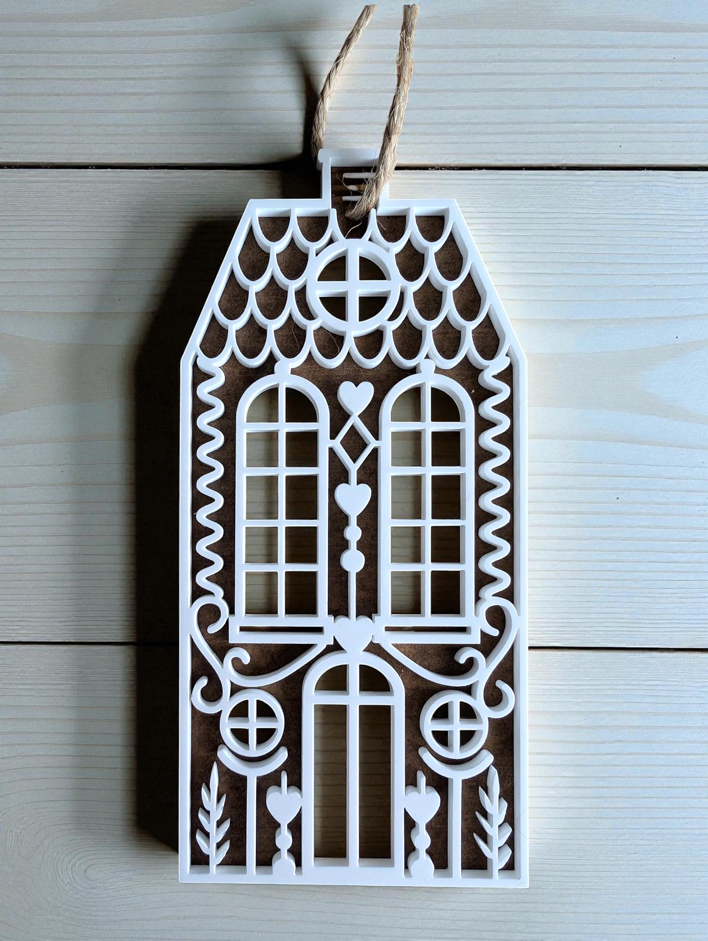 Set of 3 gingerbread houses | Christmas tree ornament | Christmas bauble | Recycled acrylic and cardboard