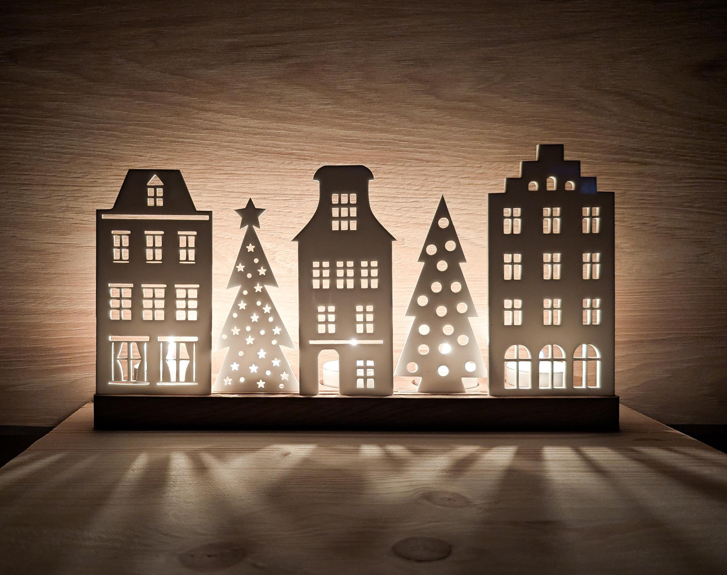 Wooden Christmas Houses tealight holder: Recycled Acrylic Village, Scandi Decor | Bespoke Christmas Decoration | Rustic Christmas Village