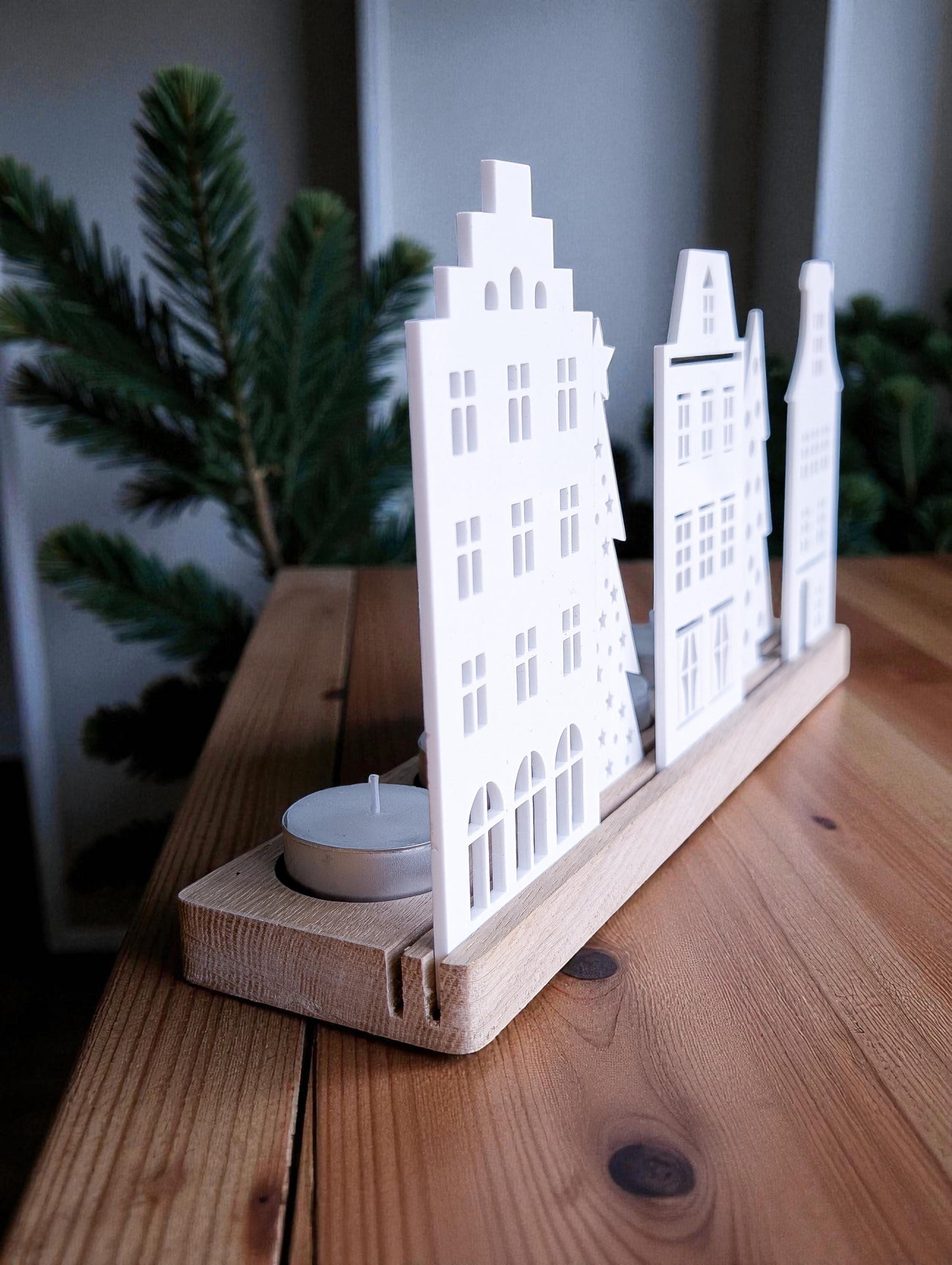 Wooden Christmas Houses tealight holder: Recycled Acrylic Village, Scandi Decor | Bespoke Christmas Decoration | Rustic Christmas Village
