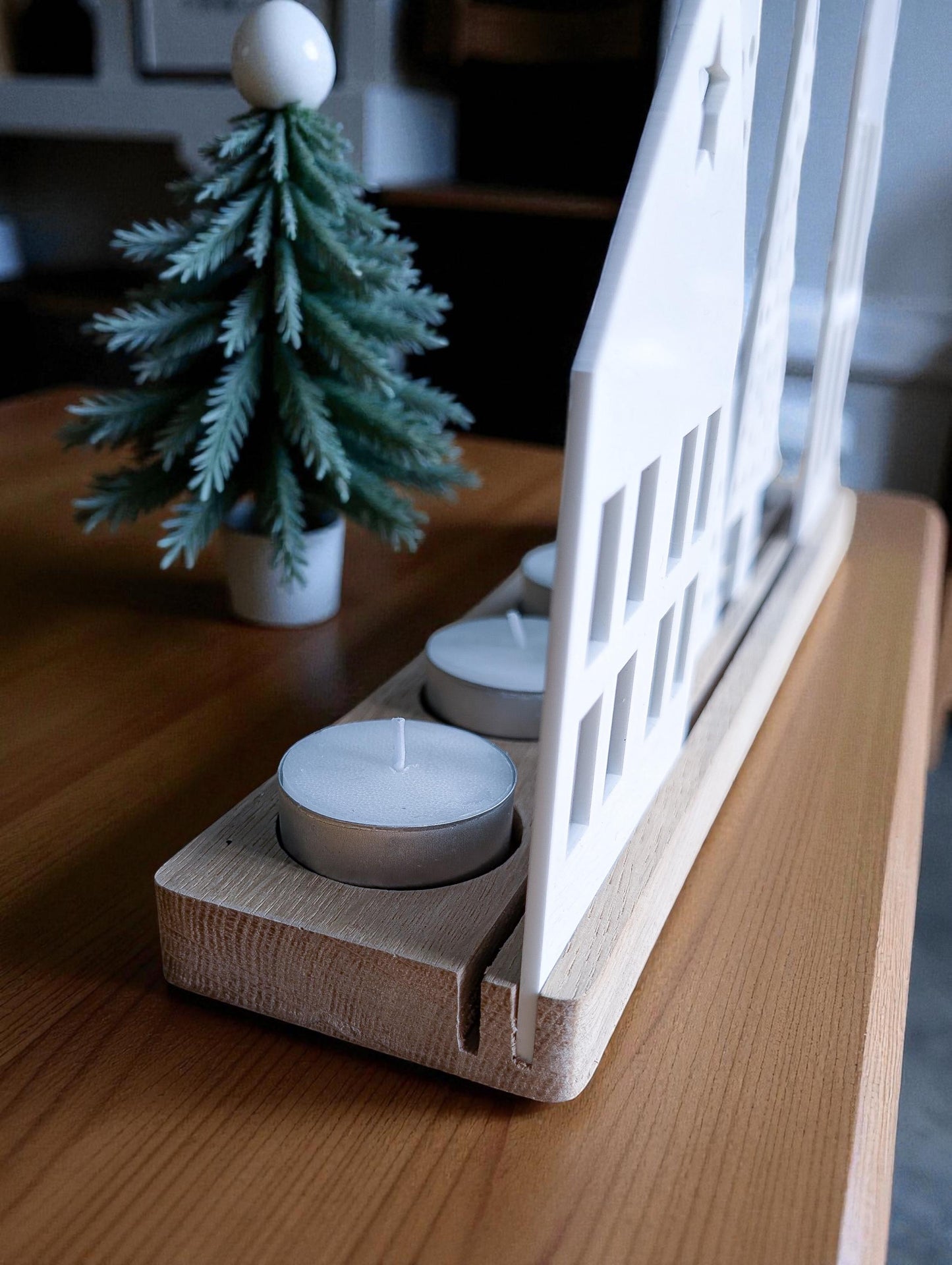 Wooden Christmas Houses tealight holder: Recycled Acrylic Village, Scandi Decor | Bespoke Christmas Decoration | Rustic Christmas Village