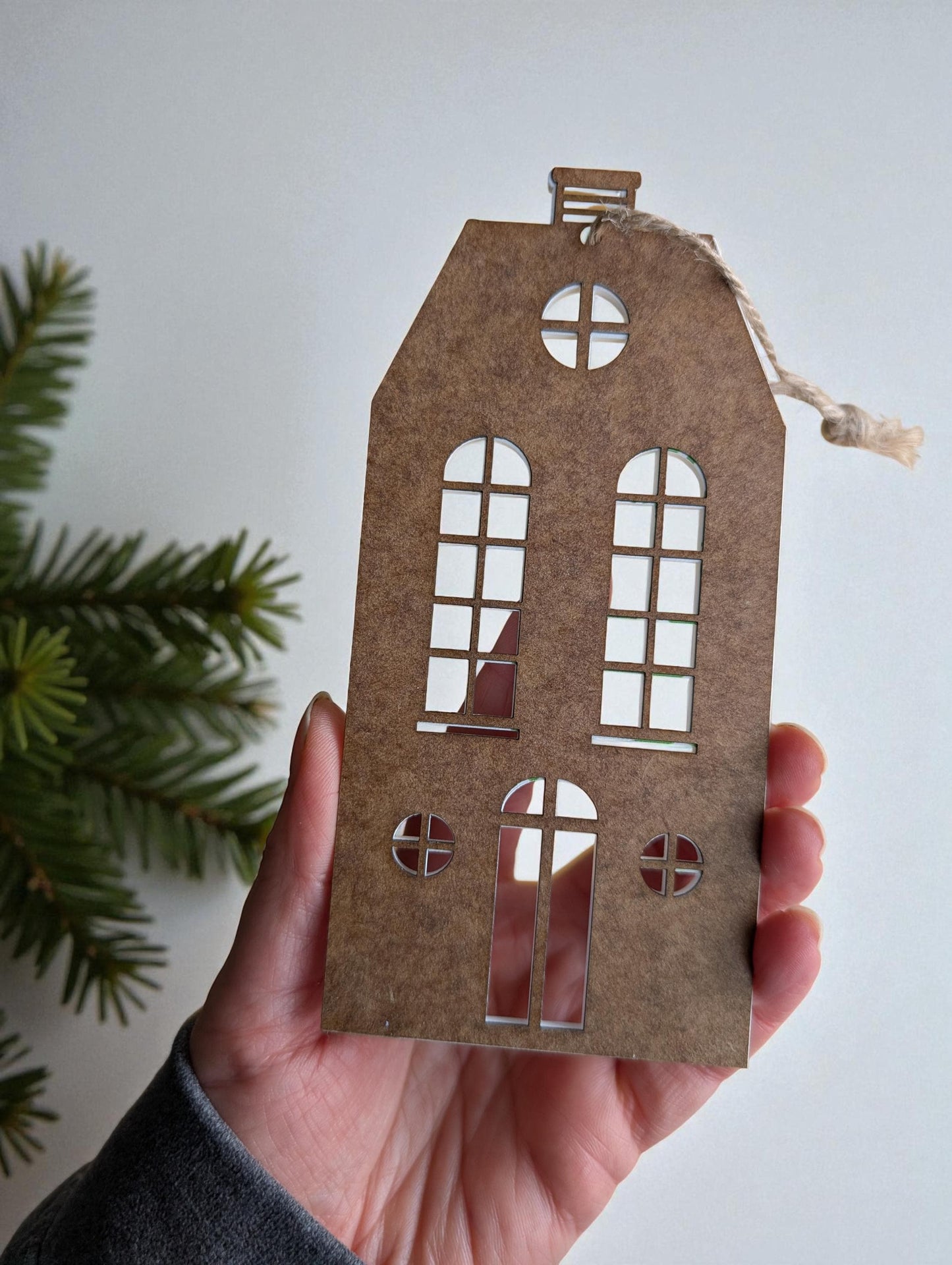 Set of 3 gingerbread houses | Christmas tree ornament | Christmas bauble | Recycled acrylic and cardboard