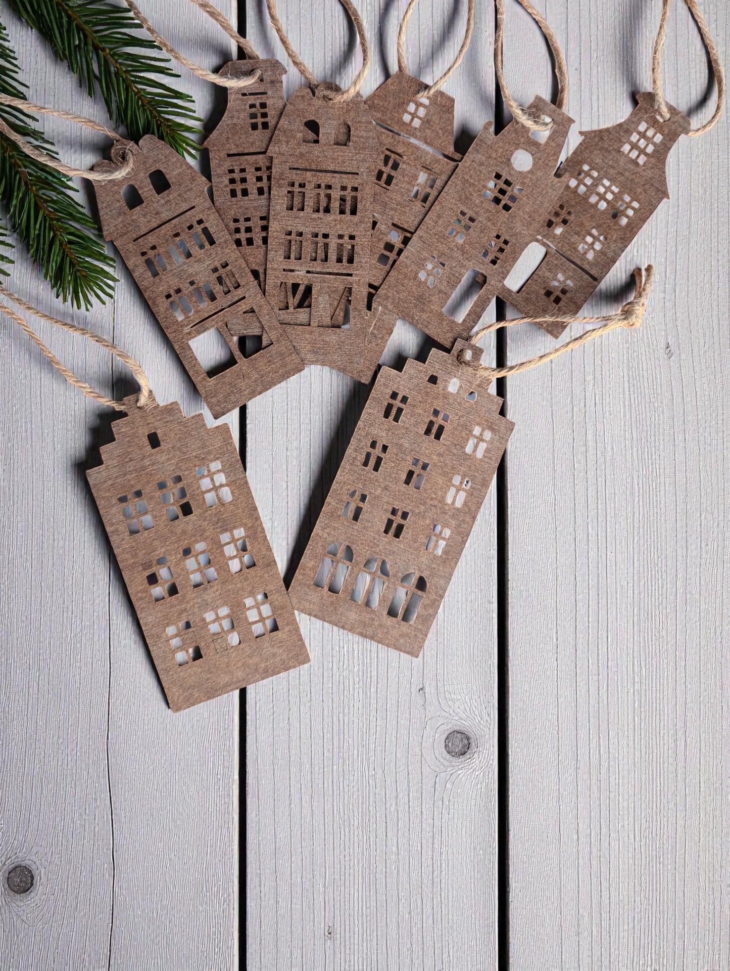 Set of cardboard gingerbread houses | Christmas tree ornament | Christmas bauble | Recycled cardboard