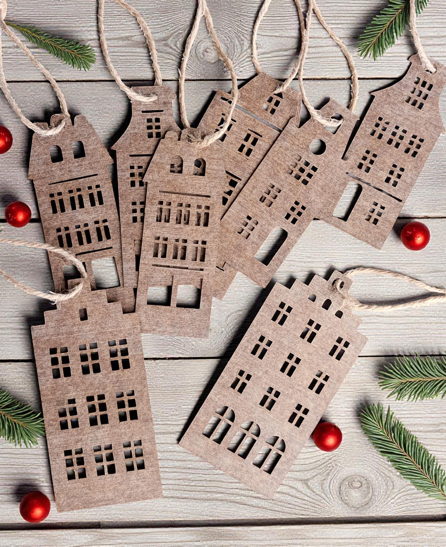 Set of cardboard gingerbread houses | Christmas tree ornament | Christmas bauble | Recycled cardboard