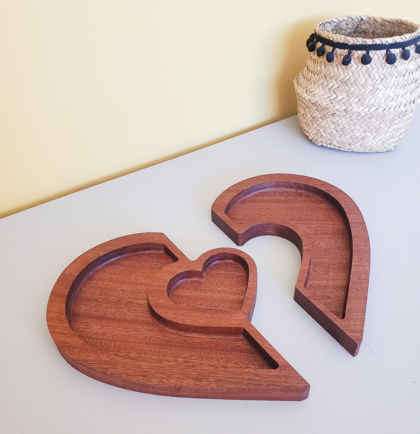 Exotic mahogany wooden heart tray | Double jewellery tray | Personalised Tray | Heart Tray