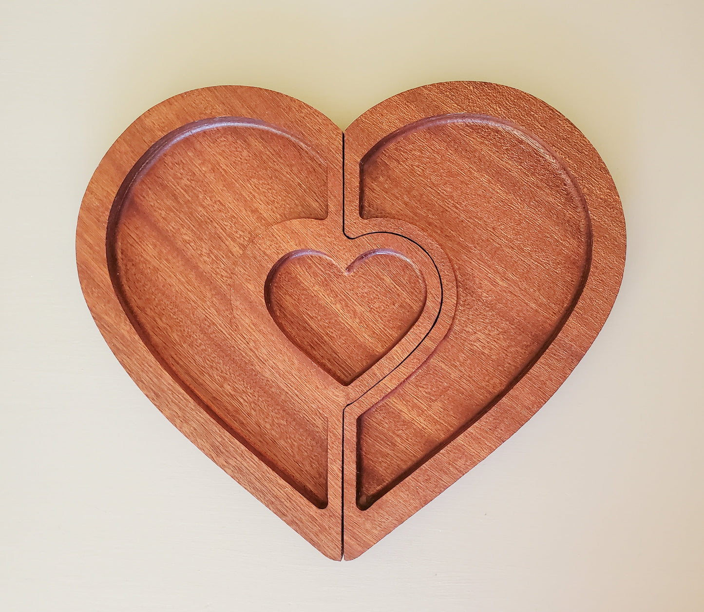 Exotic mahogany wooden heart tray | Double jewellery tray | Personalised Tray | Heart Tray