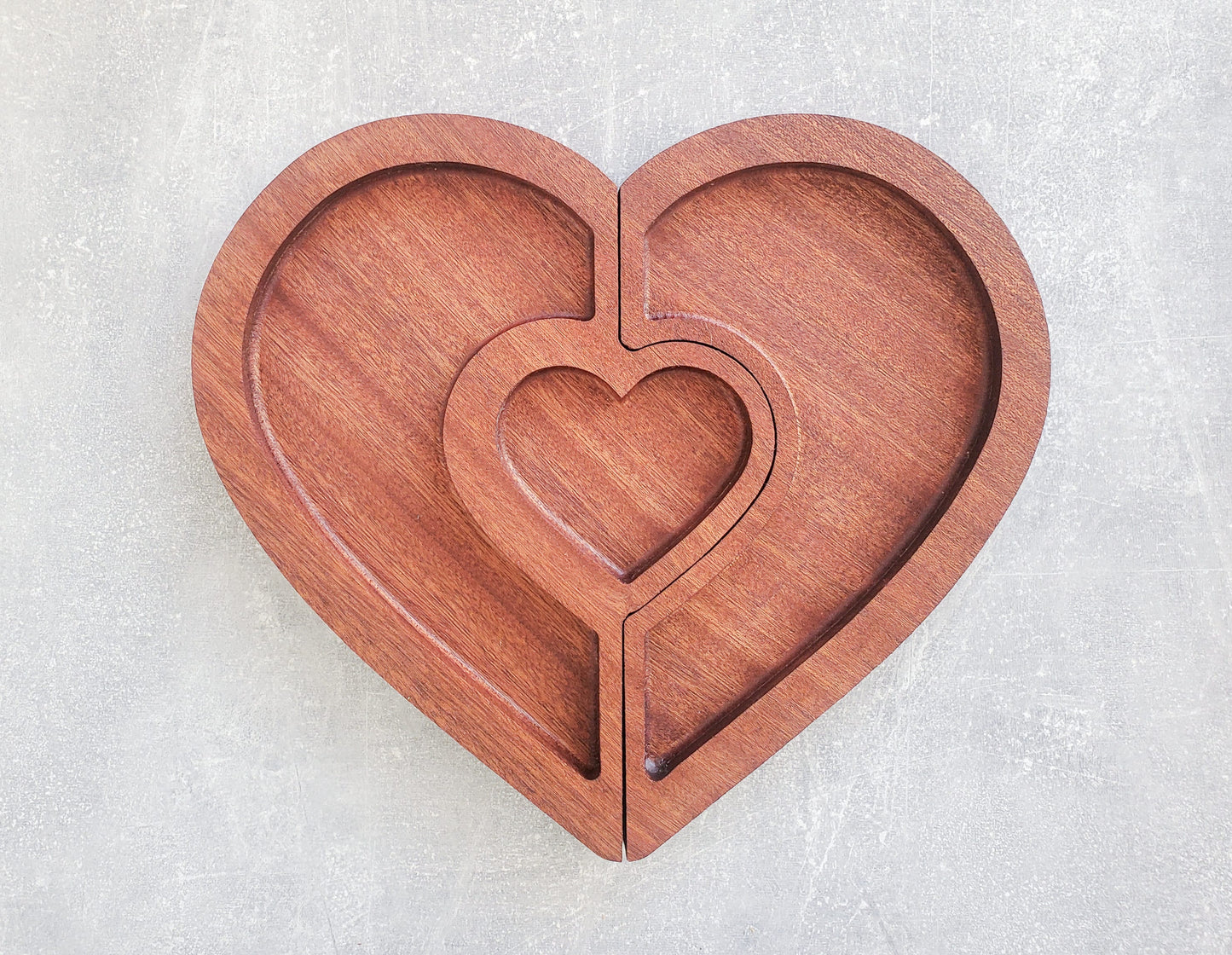 Exotic mahogany wooden heart tray | Double jewellery tray | Personalised Tray | Heart Tray